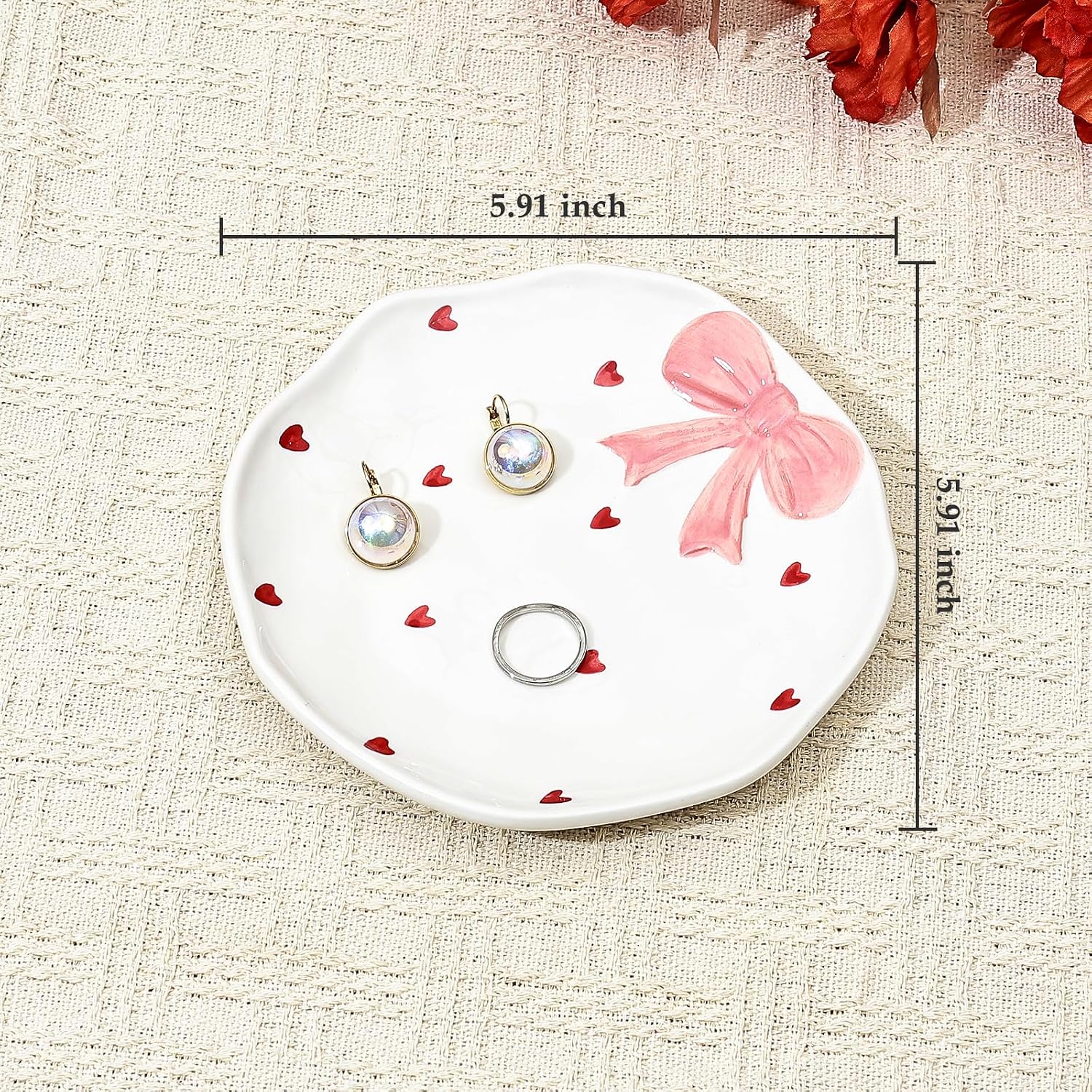 Koythin Coquette Bow Jewelry Tray, Love Pink Bow, Ceramic Trinket Dish image 2