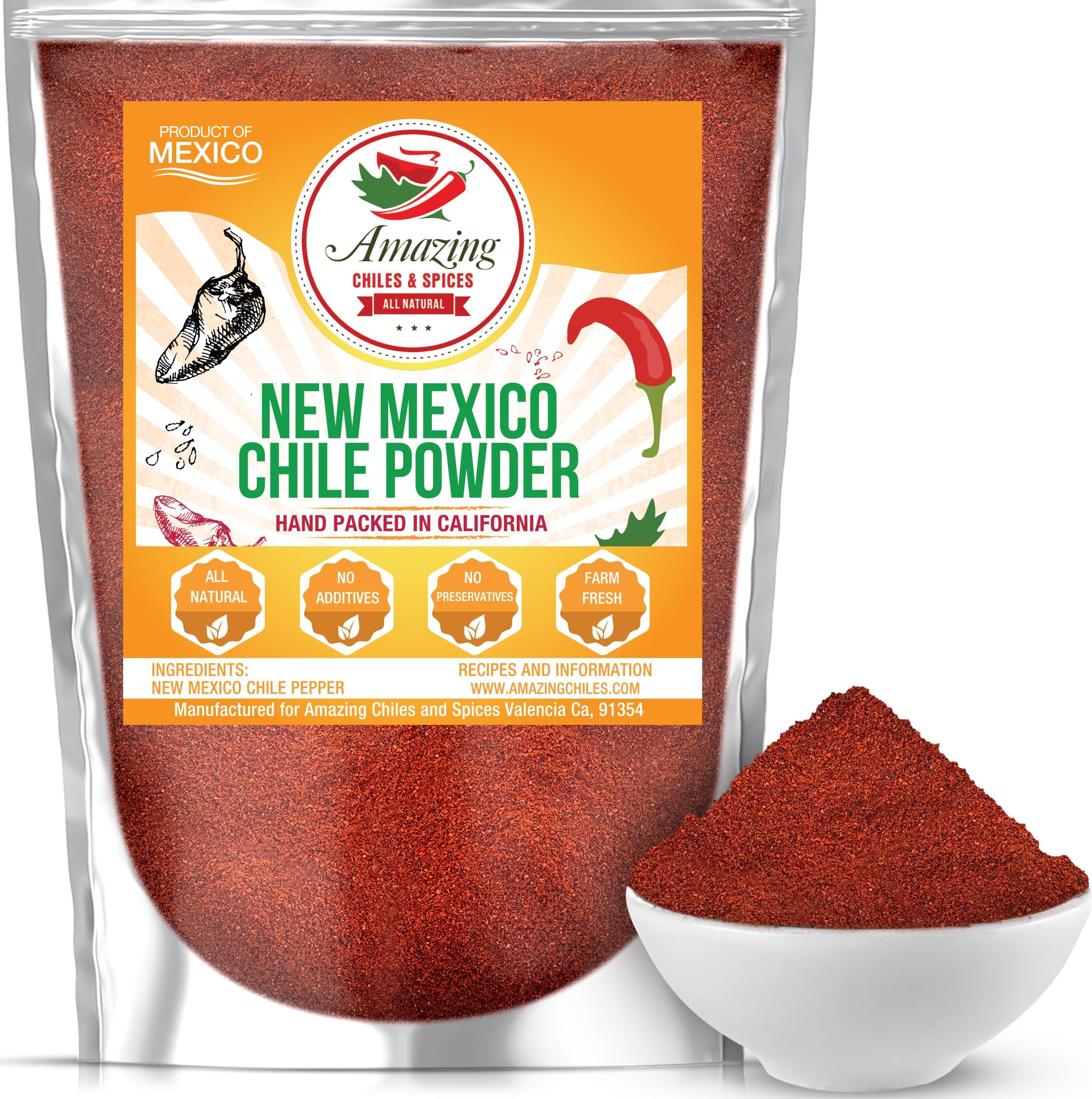 Amazing Chiles & Spices New Mexico Chili Powder (8oz) – Natural and Premium. Great For Stews, Soups, Meat Rubs, Salsa, Enchiladas and More. Moderate Heat. .