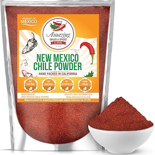 Chili en polvo de Nuevo México (4 onzas), natural y premium. Ideal para guisos, sopas, masajes de carne, salsa, enchiladas y más. Calor moderado.