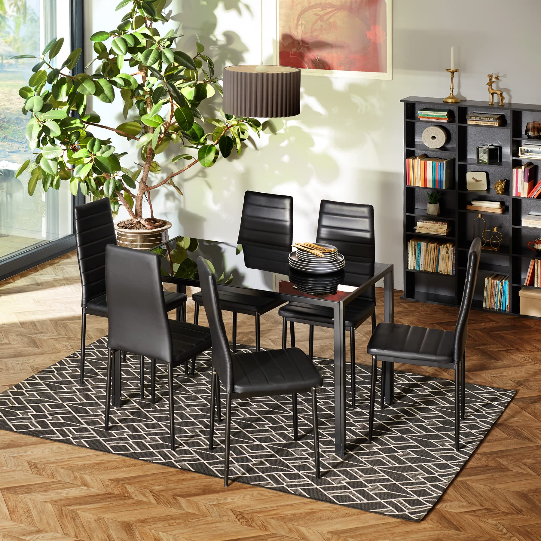 tectake® sillas de Comedor Acolchadas, Funda de Cuero sintético, Respaldo Alto, Patas de Acero, Montaje Sencillo, sillas Comedor Modernas, Muebles Salon Modernos, Silla nordica - 6 Sillas Blanco