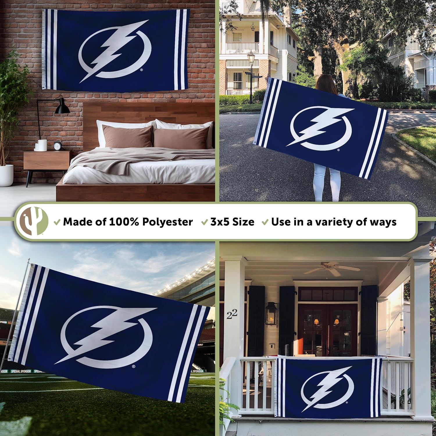 Desert Cactus Tampa Bay Lightning Flag NHL 100% Polyester Indoor Outdoor 3x5 feet National Hockey League Team Flags (Flag C) - Image 3