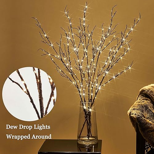 Miniatura 10 de LITBLOOM Ramas de ramas de abedul blanco iluminadas de 32 pulgadas, 150 LED enchufables con temporizador y regulador, rama de árbol artificial con