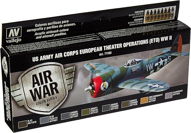 Acrylicos Vallejo"Us Air Corps European Theatre Operations ETO WWII" Model Air Set,Grey