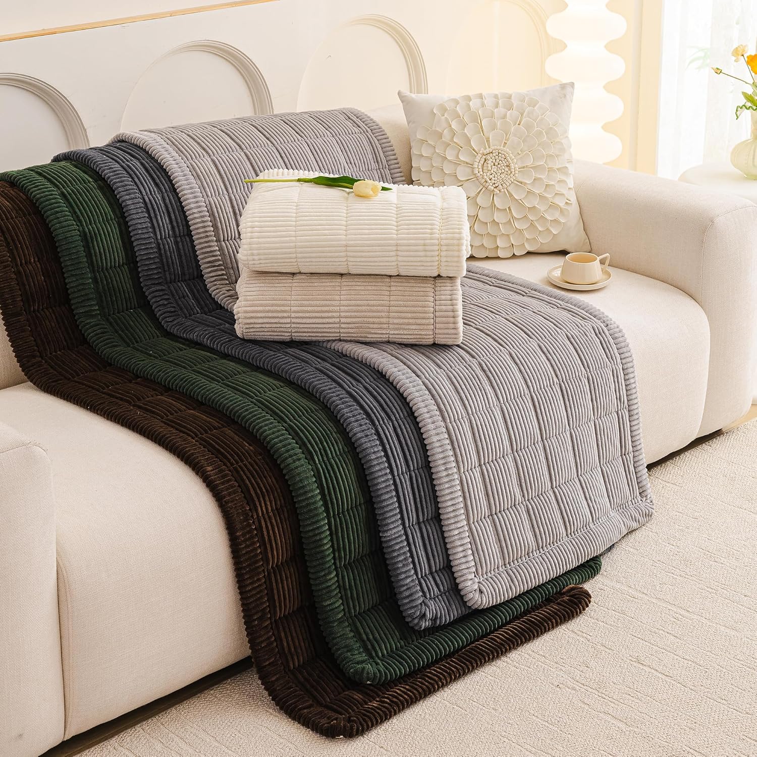 MEETSKY Couch Cover for 2 Cushion Couch, Non-Slip Grey Sofa Covers for Dog Washable Sofa Protector Pet Friendly Dog Mats for Couches Soft Furniture Covers, 27.6" x 70.9", Light Grey - Image 8