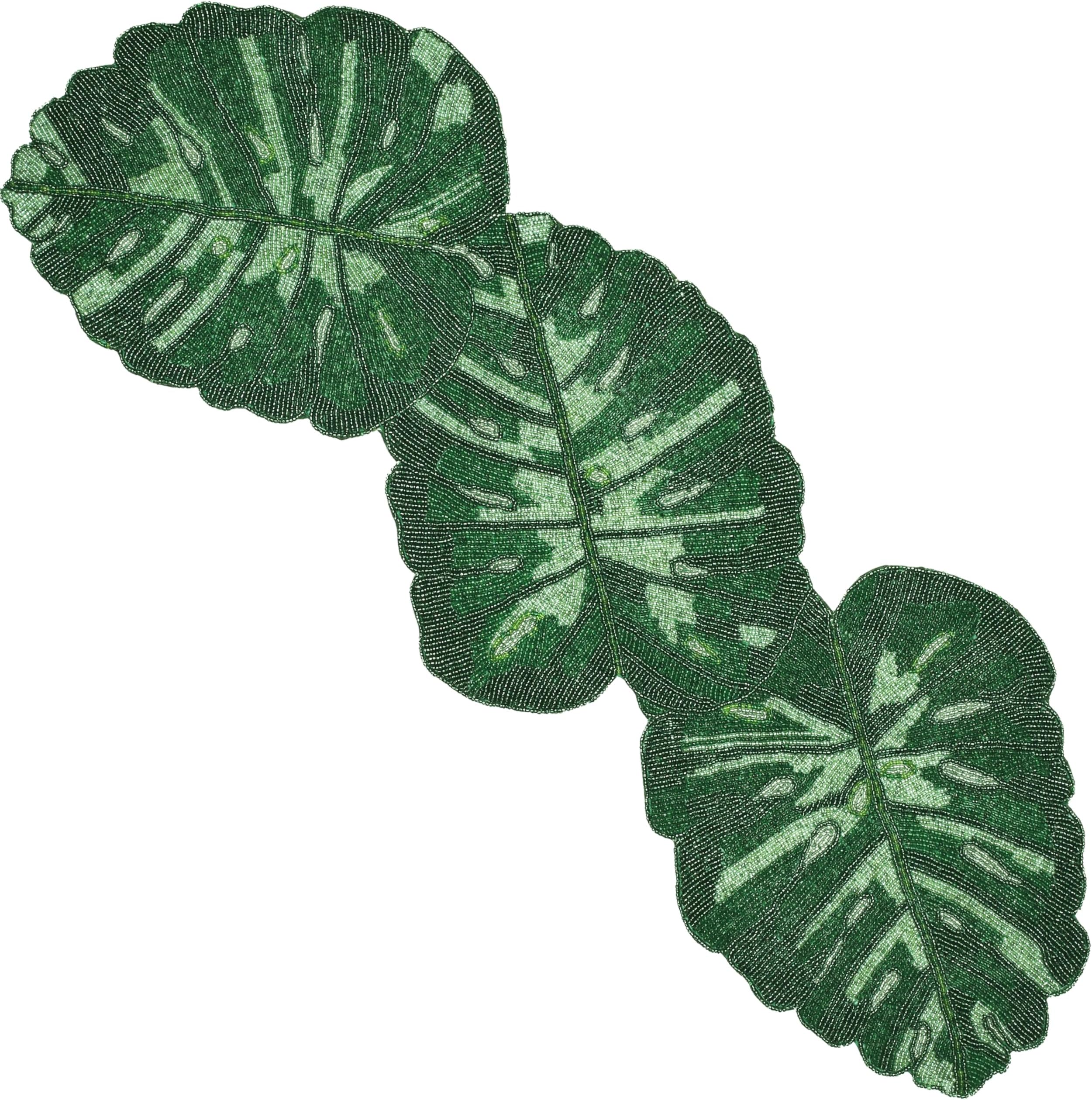 CLEENTABLE Luxury Glass Beaded Table Runner for Dining Table - 36x13 Inches Leaf Design Glitz Table Runner with Polyester Back for Tabletop, Wedding, Thanksgiving, Easter Party Decoration (Green)