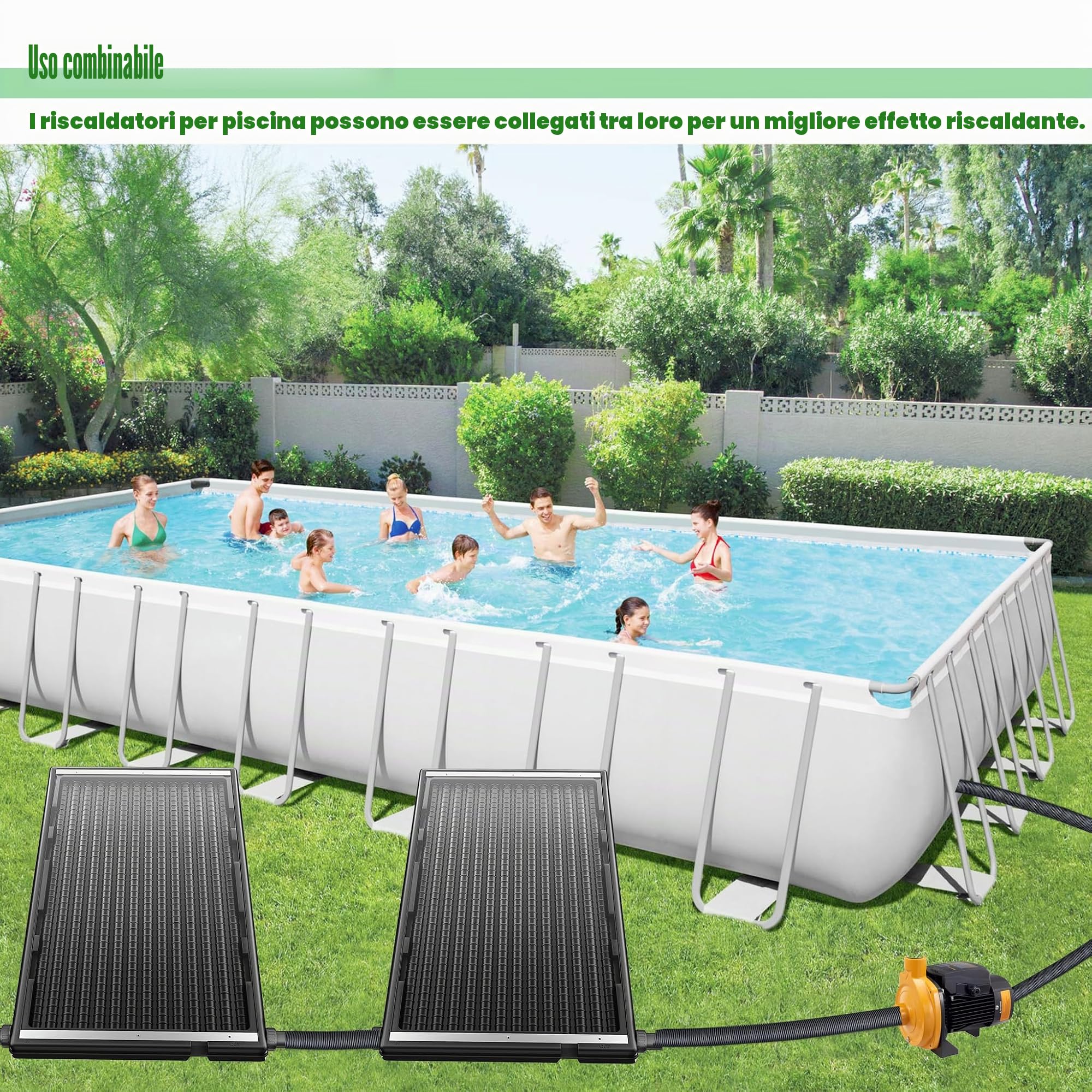 1 set di riscaldamento solare per piscina con pannello in PC, treppiede e tubo, capacità massima di 15 litri, pannello solare completo, pannello solare per acqua calda, doccia da giardino