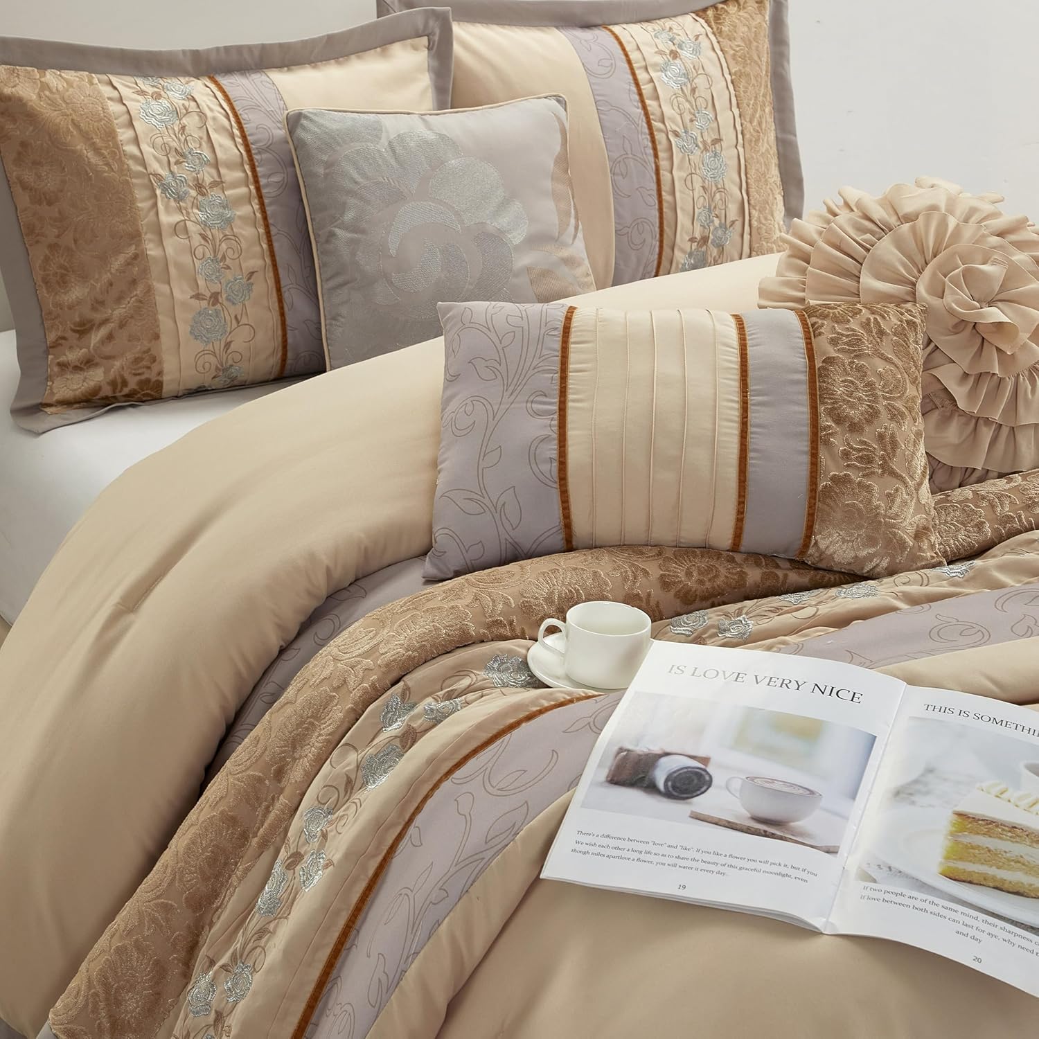Sand Queen Microfiber Comforter Set with Floral Embroidery