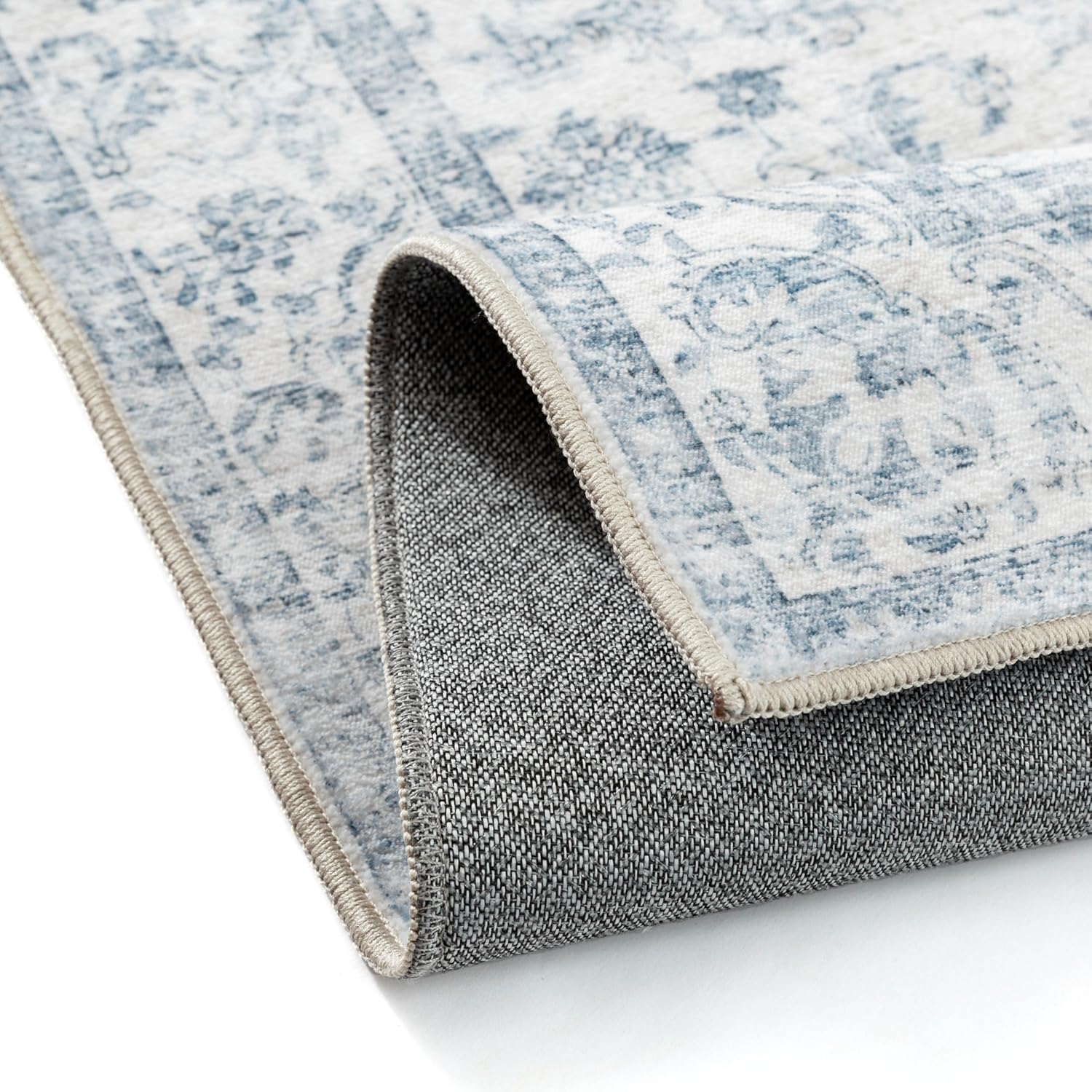 PureCozy 3x5 Area Rug Washable Neutral Blue Vintage Entryway Office Carpet Non Slip Low Pile Soft Door Mat Floral Indoor Small Throw Rug for Entrance Bathroom Bedroom Office Laundry