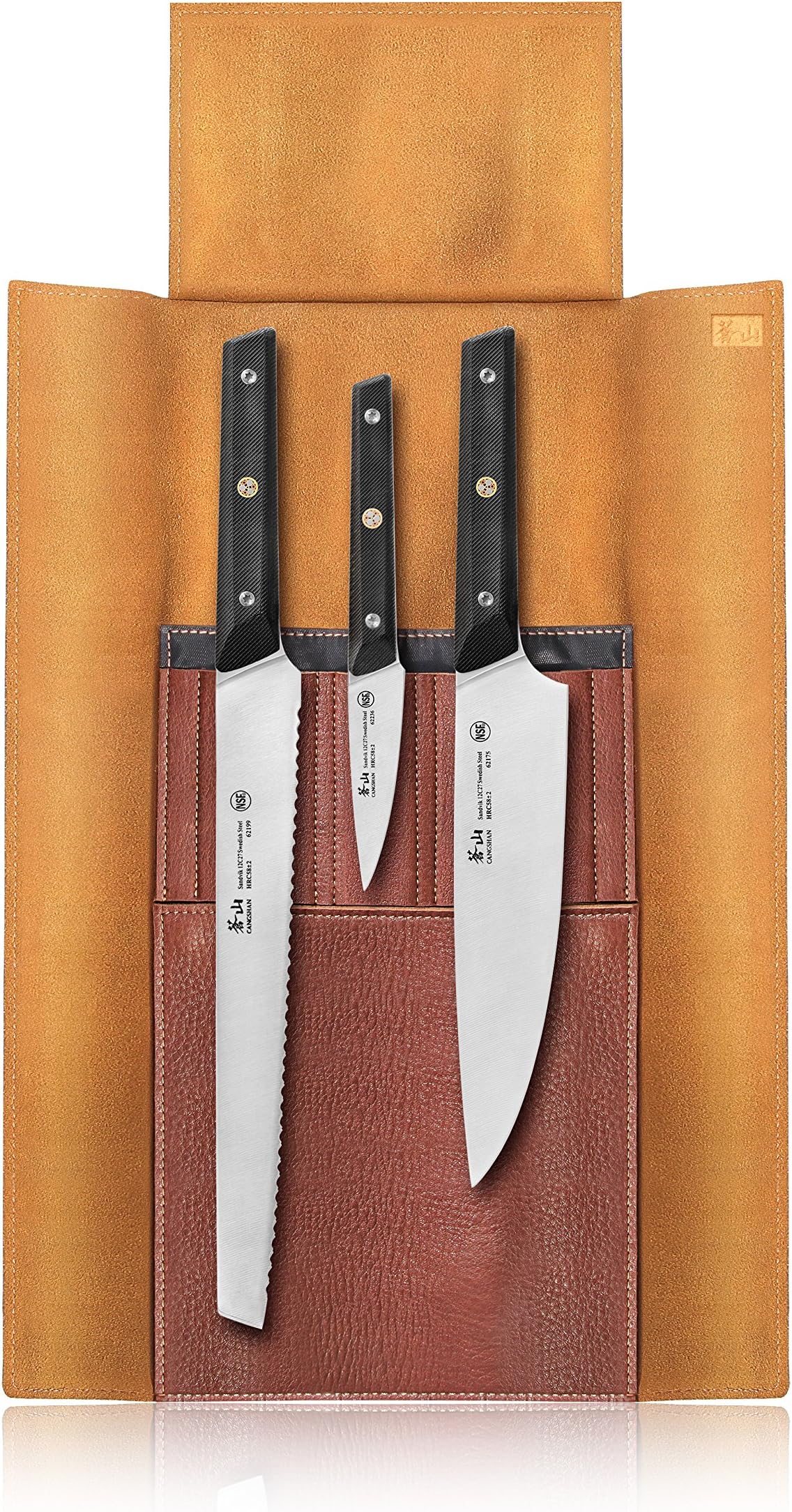 Cangshan TG Series 62304 Swedish 12C27 Steel 4-Piece Knife Leather Roll Set