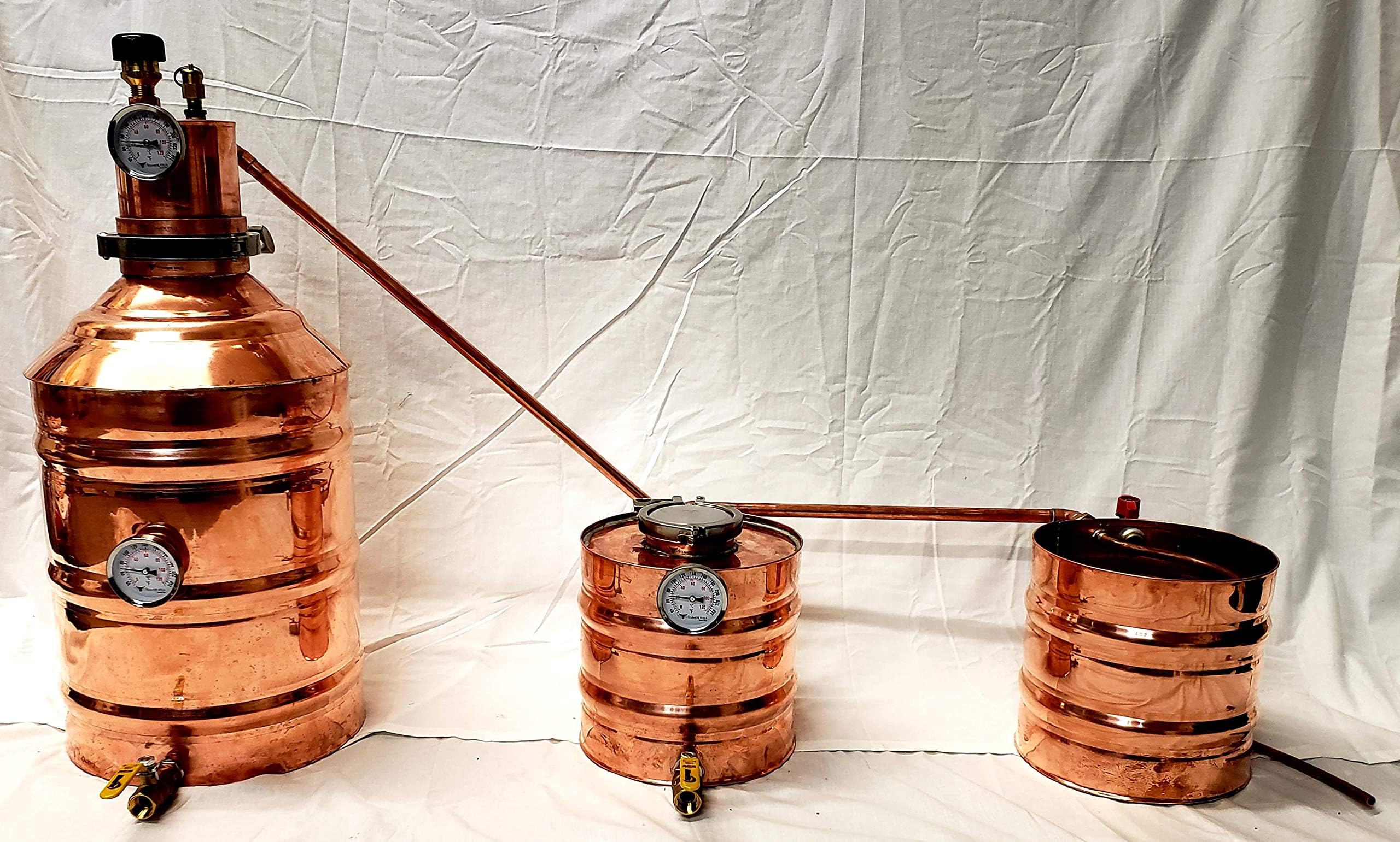 Stampede Stills LYNE Master 6 Gallon Copper Moonshine Still with Dual Adjusting Lyne Arms and 2 Gallon Thumper and 2 Gallon Worm