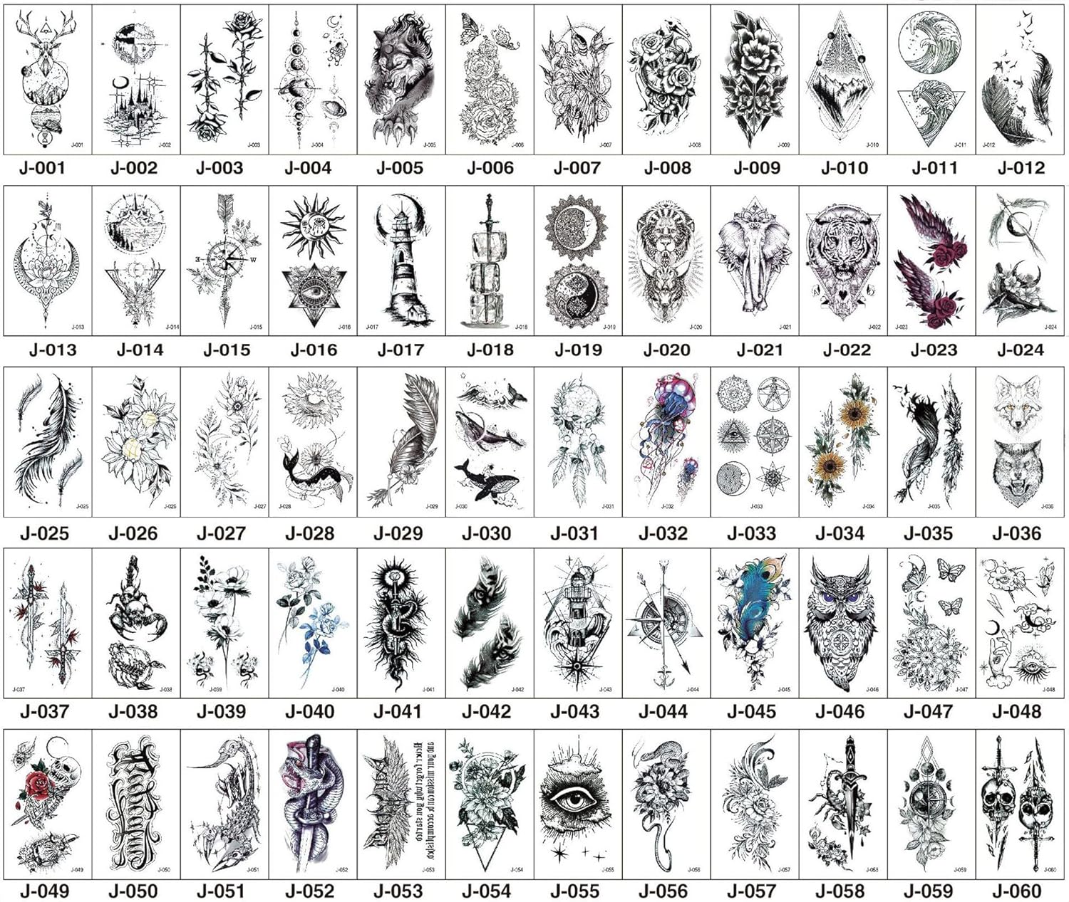 60 Sheets Temporary Tattoo for Adults and Kids, Long