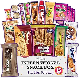 Eastanbul International Snack Box, Premium 15 Full-Size Foreign Snack Box, From Around The World International, Sweet, Savory, Chewy, Crunchy