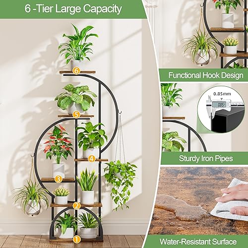 Miniatura 5 de Soporte para Plantas de Interior con Luces de Crecimiento - Estante para Plantas de Interior de 6 Niveles, Soporte de Esquina de Metal de 47.2