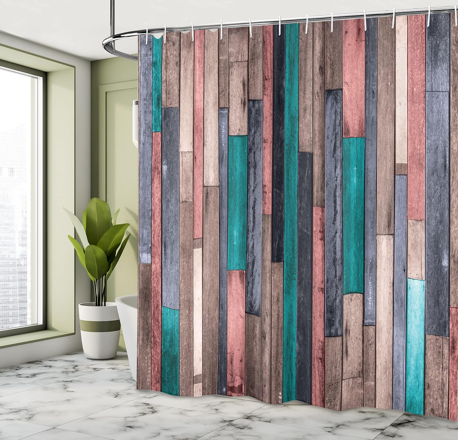 Ambesonne Wooden Print Shower Curtain, Brown Old Hardwood Floor Plank Grunge Lodge Garage Natural Rural Graphic, Cloth Fabric Bathroom Decor Set with Hooks, 69" W x 84" L, Pastel Pink