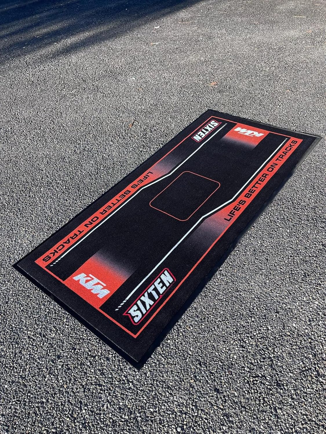 SIXTEN Motorcycle mat for KTM 95x240 - Environmental Garage & Paddock Mat - Washable, Oil-Absorbing & Eco-Friendly - XL Protective Mat for Dirt Bike, Enduro & Motocross