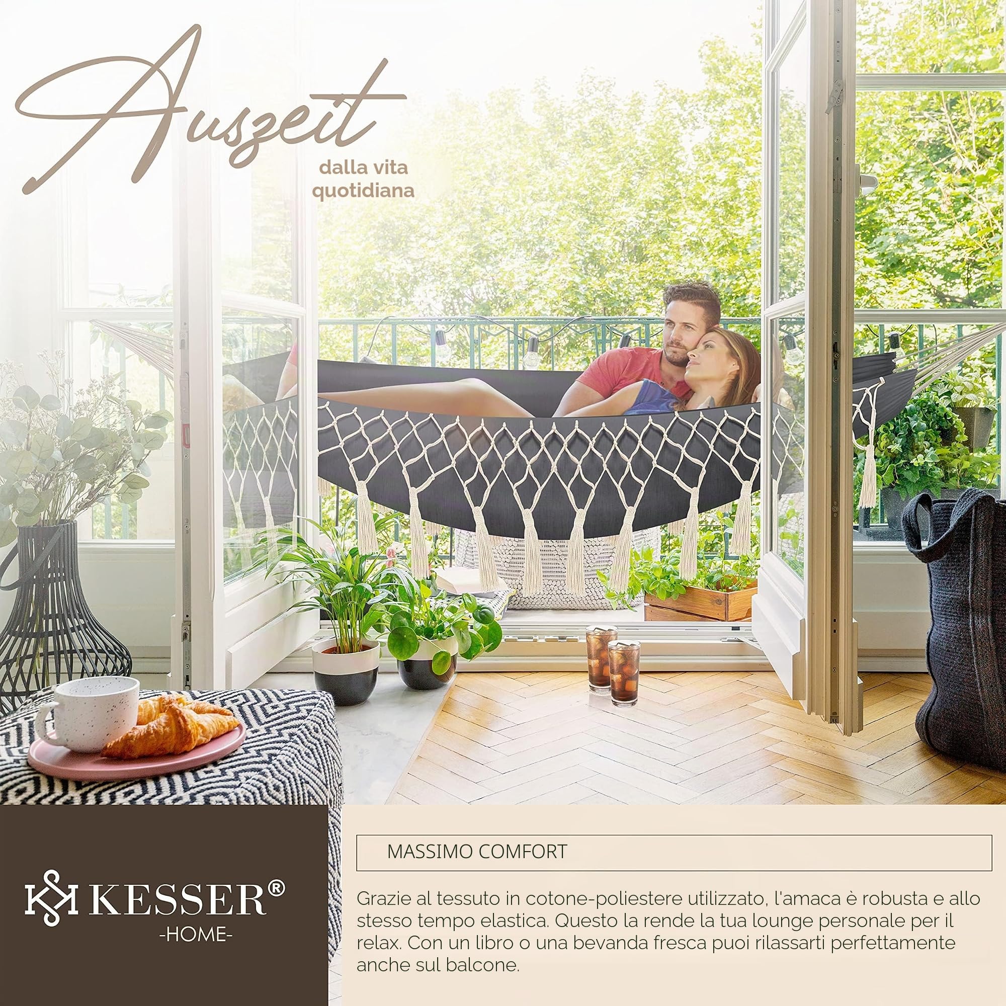 KESSER® Amaca capacità di carico 300 kg 320x150 cm capacità di carico max 300 kg, 1-2 persone, traspirante, resistente alle intemperie, ideale per campeggio giardino, amaca in tessuto, antracite