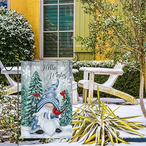 Miniatura 7 de Heyfibro Bandera de jardín de gnomo de invierno de 12 x 18 pulgadas, de doble cara, cardenales, copos de nieve, copos de nieve, banderas de jardín