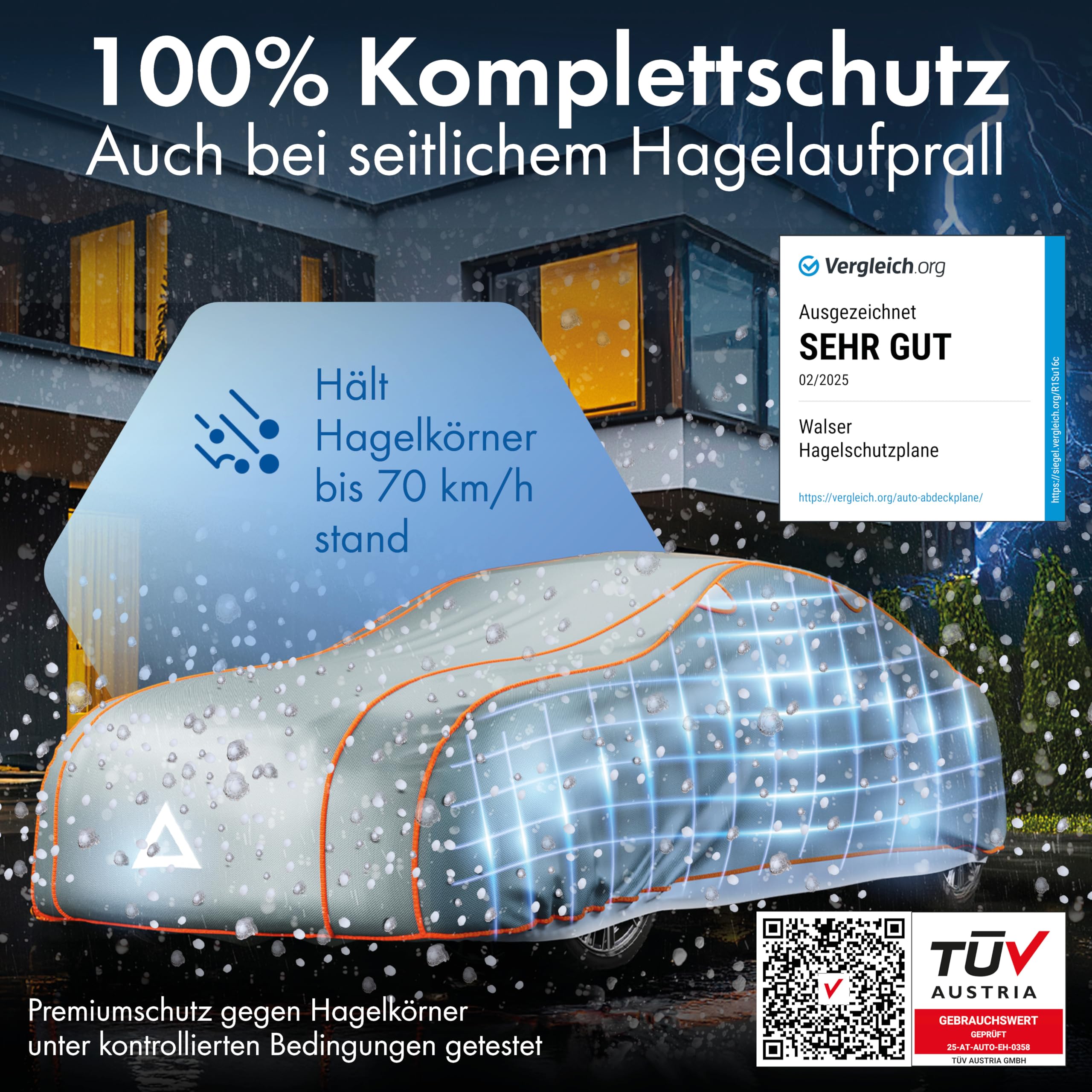 WALSER Hagelschutz Abdeckplane Auto, Auto Hagelschutzplane Perma Protect Complete, Abdeckplane Auto, Autogarage Abdeckung Größe 8 grau