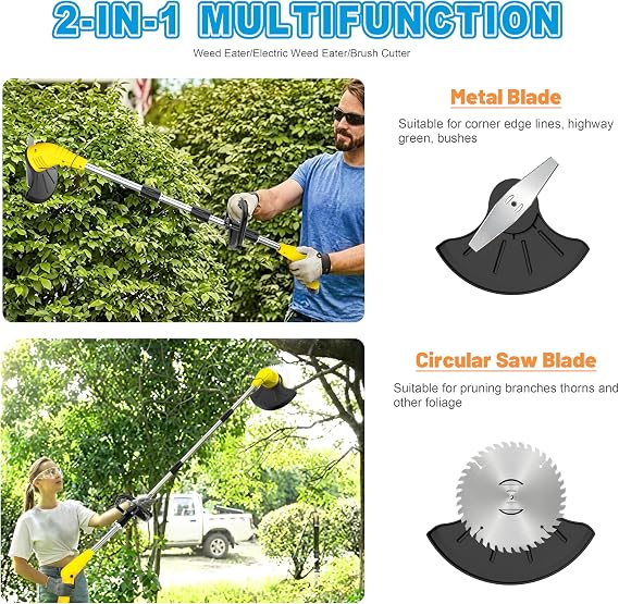 Aokia Electric Weed Wacker Cordless, 12V Battery Powered Weed Eater Cordless with Adjustable Pole (65inch), Lightweight Grass Trimmer Cutter/Edger/Mower with 2 Types Blade for Garden and Yard Lawn-Y