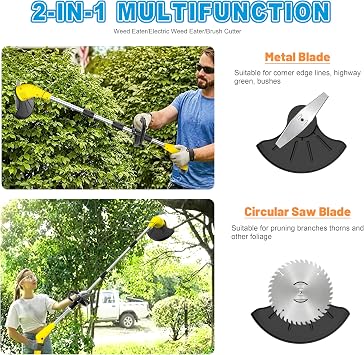 Aokia Electric Weed Wacker Cordless, 12V Battery Powered Weed Eater Cordless with Adjustable Pole (65inch), Lightweight Grass Trimmer Cutter/Edger/Mower with 2 Types Blade for Garden and Yard Lawn-Y