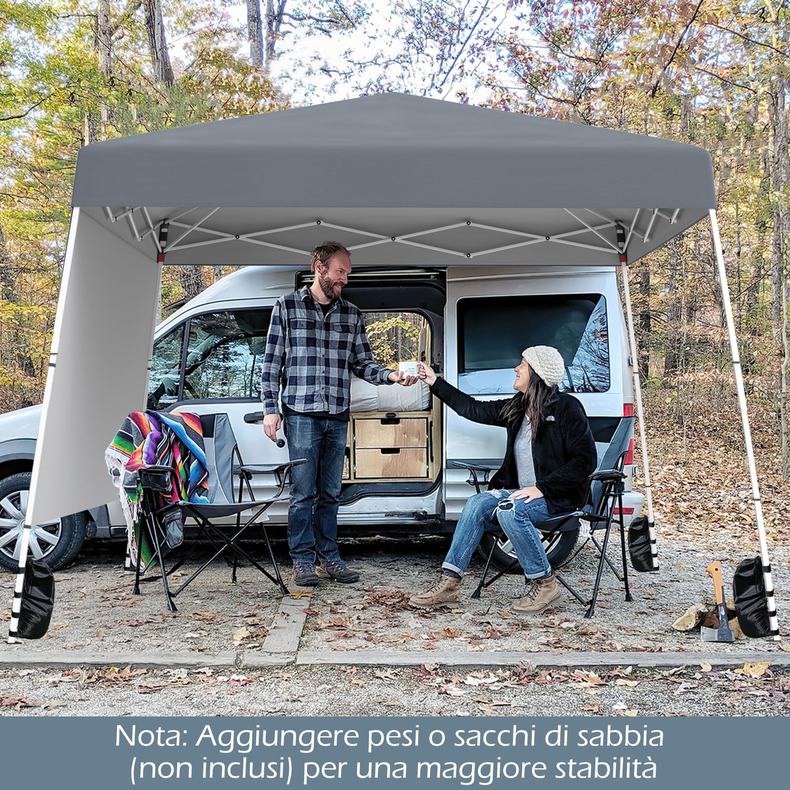 COSTWAY Gazebo Pop-up da Esterno 3 x 3 m, Gezebo Pieghevole con 1 Parete Laterale, Zaino Portatile e 4 Picchetti, Tendone Impermeabile e Resistente per Campeggio e Feste (Grigio)