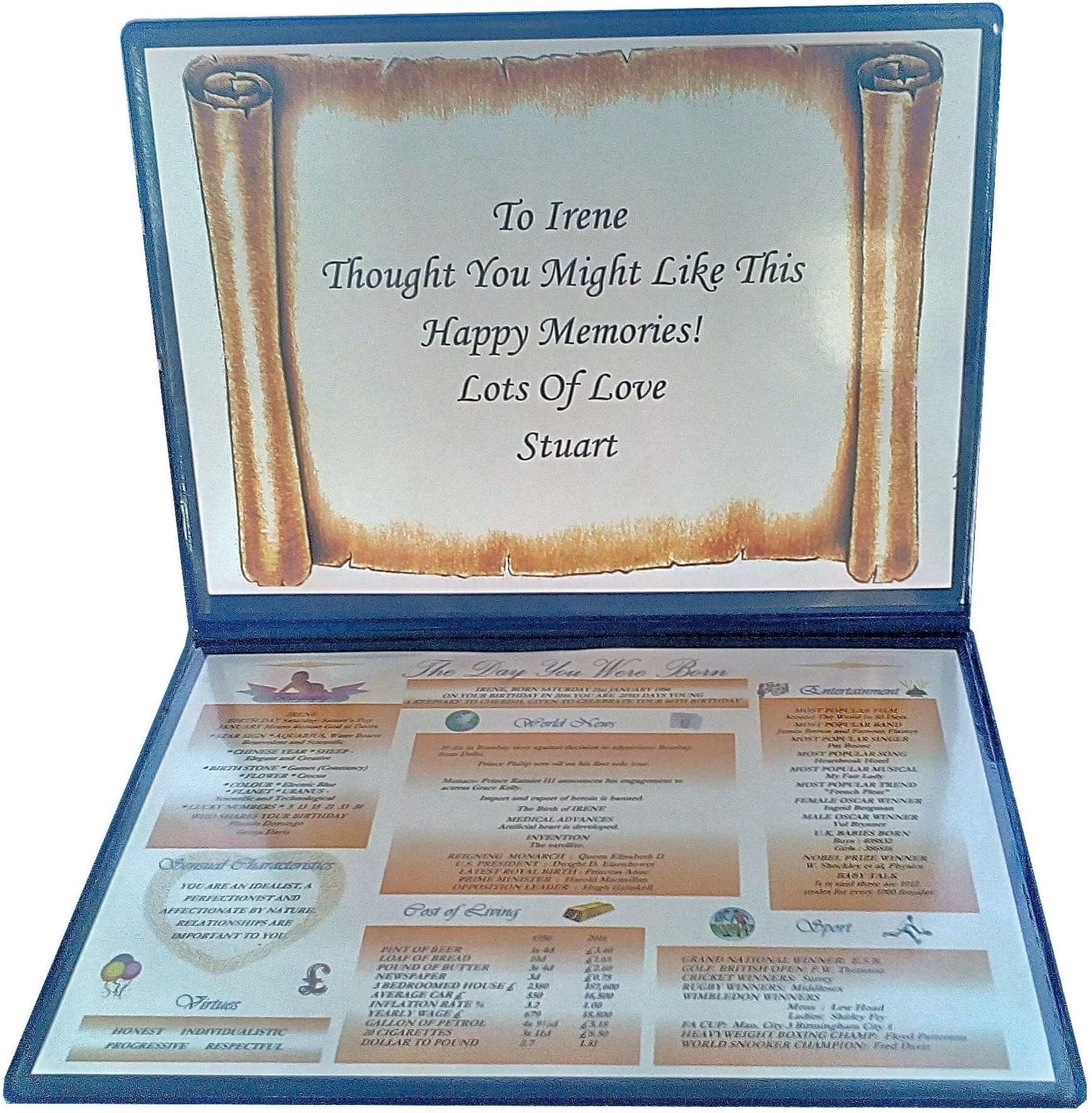 Personalised Day You were Born Birthday Gift Folder - for Any Date Back to 1900! (Scroll Greeting) Ideal for Any Birthday inc.18th, 21st, 30th, 40th, 50th, 60th, 70th, 80th, 90th, 100th