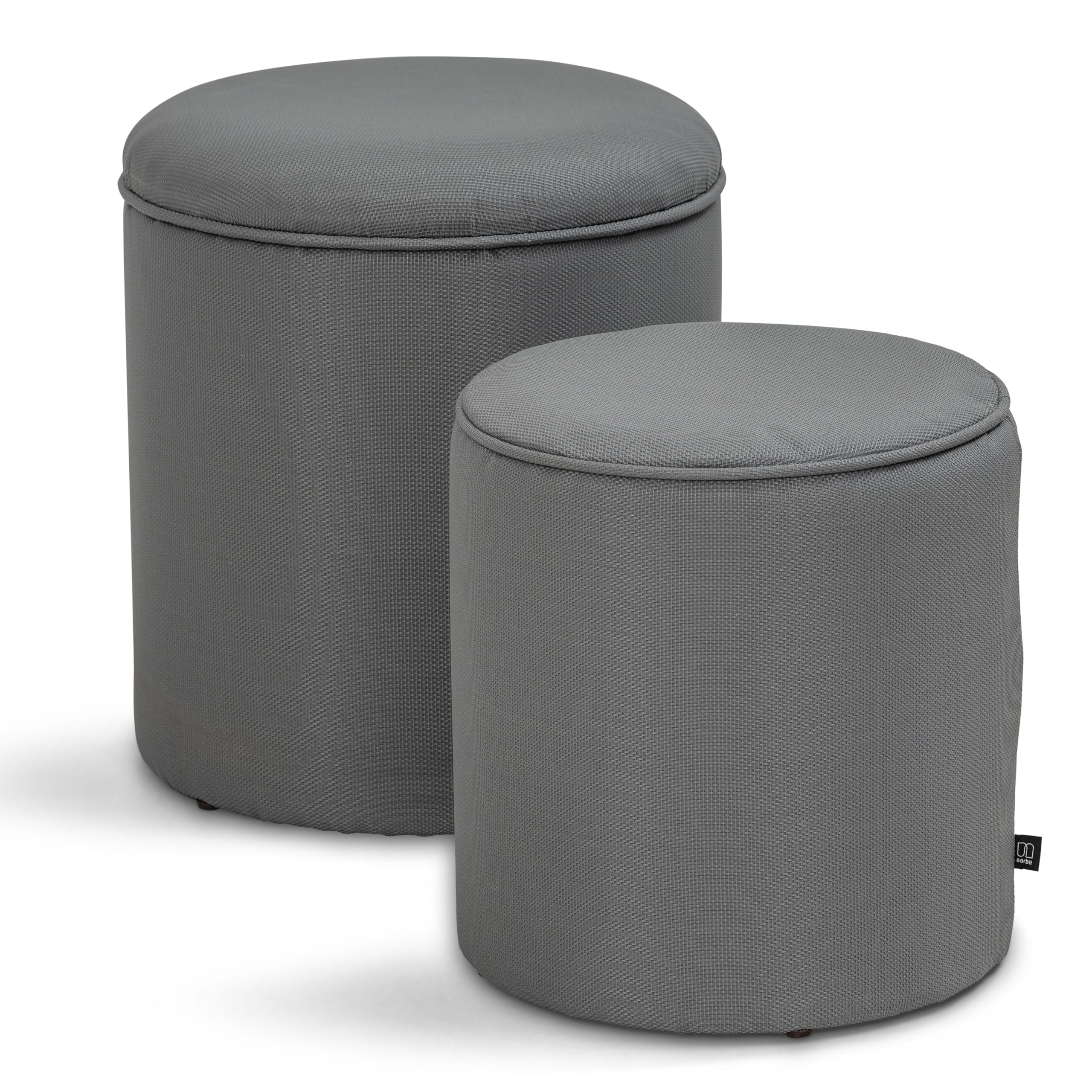 Norbe | MILO | Set Pouf Contenitore e Pouf Poggiapiedi da Outdoor in Tessuto Oxford| Seduta da Esterno/interno| Sgabello Poggiapiedi Veranda impermeabile| Poltroncina Bimbi da giardino| (Grigio Tela)