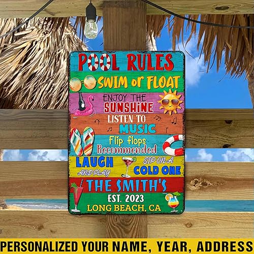Miniatura 10 de V VIBEPY Letrero de metal personalizado para piscina, letrero de piscina, decoración de piscina, letrero de bar de piscina, decoración de patio