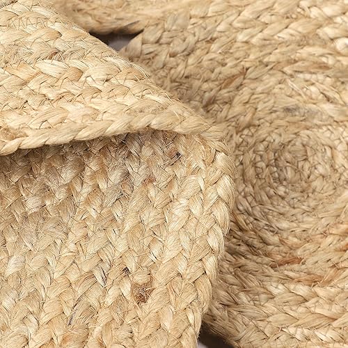 Vista 75 de REDEARTH · Alfombra redonda – Alfombra trenzada de yute natural de 6 pies – Alfombras de yute bohemio reversibles hechas a mano para dormitorio