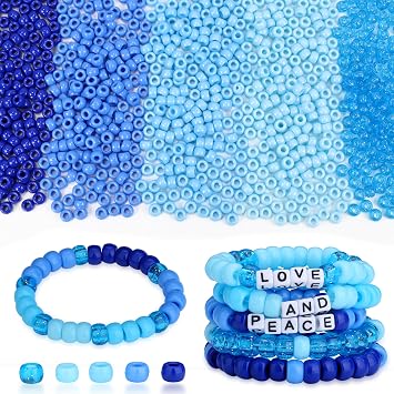 1000Pcs Blue Pony Beads Bulk 6 9mm Plastic Coloured Beads, Friendship Bracelet Beads for Jewelry Making Hair Keyrings Bag Charms Phone Charms