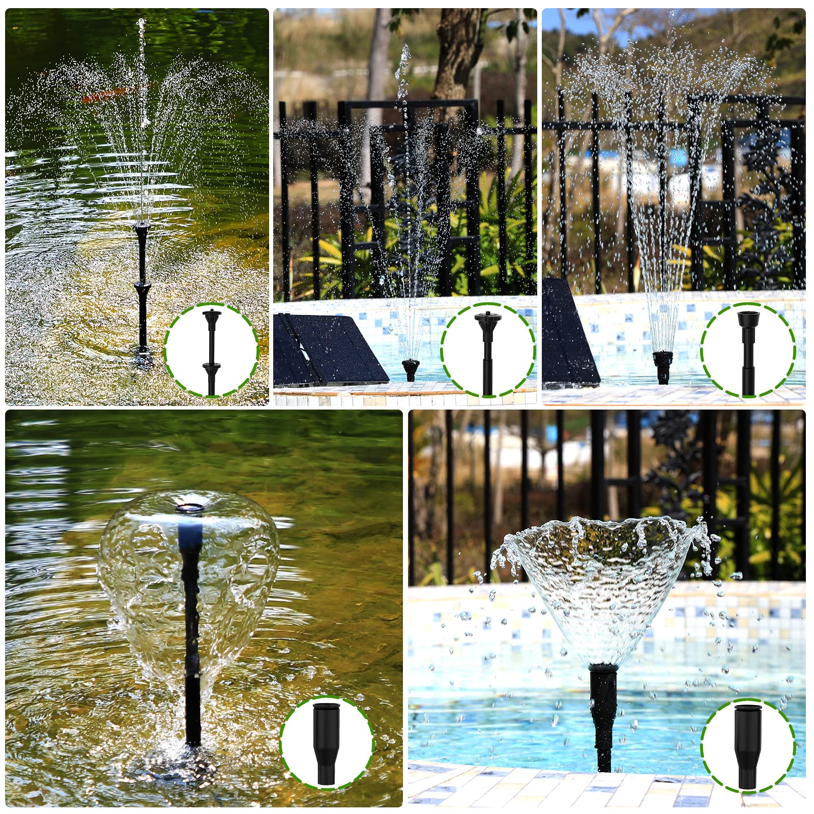 AMZtime 20W Fontana Solare da Esterno Fai Da Te, Ultimo Aggiornamento Pompa Stagno Solare Pieghevole, con Supporto Regolabile e 6 stili di fontana, per Giardino, Stagno, Fai Da Te Acqua Caratteristica