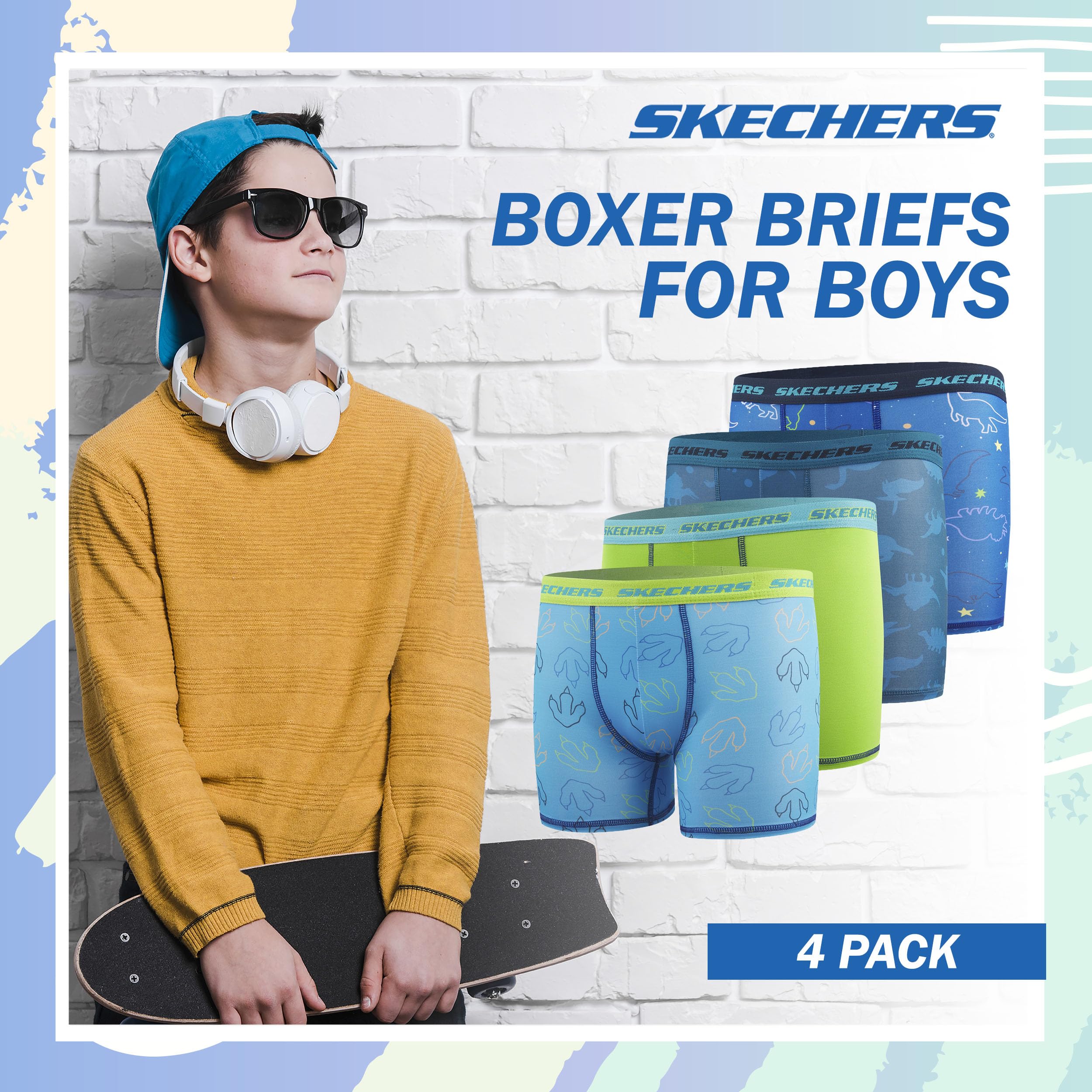 Skechers Paquete de 4 calzoncillos tipo bóxer para niños, duraderos, elásticos, transpirables, absorben la humedad