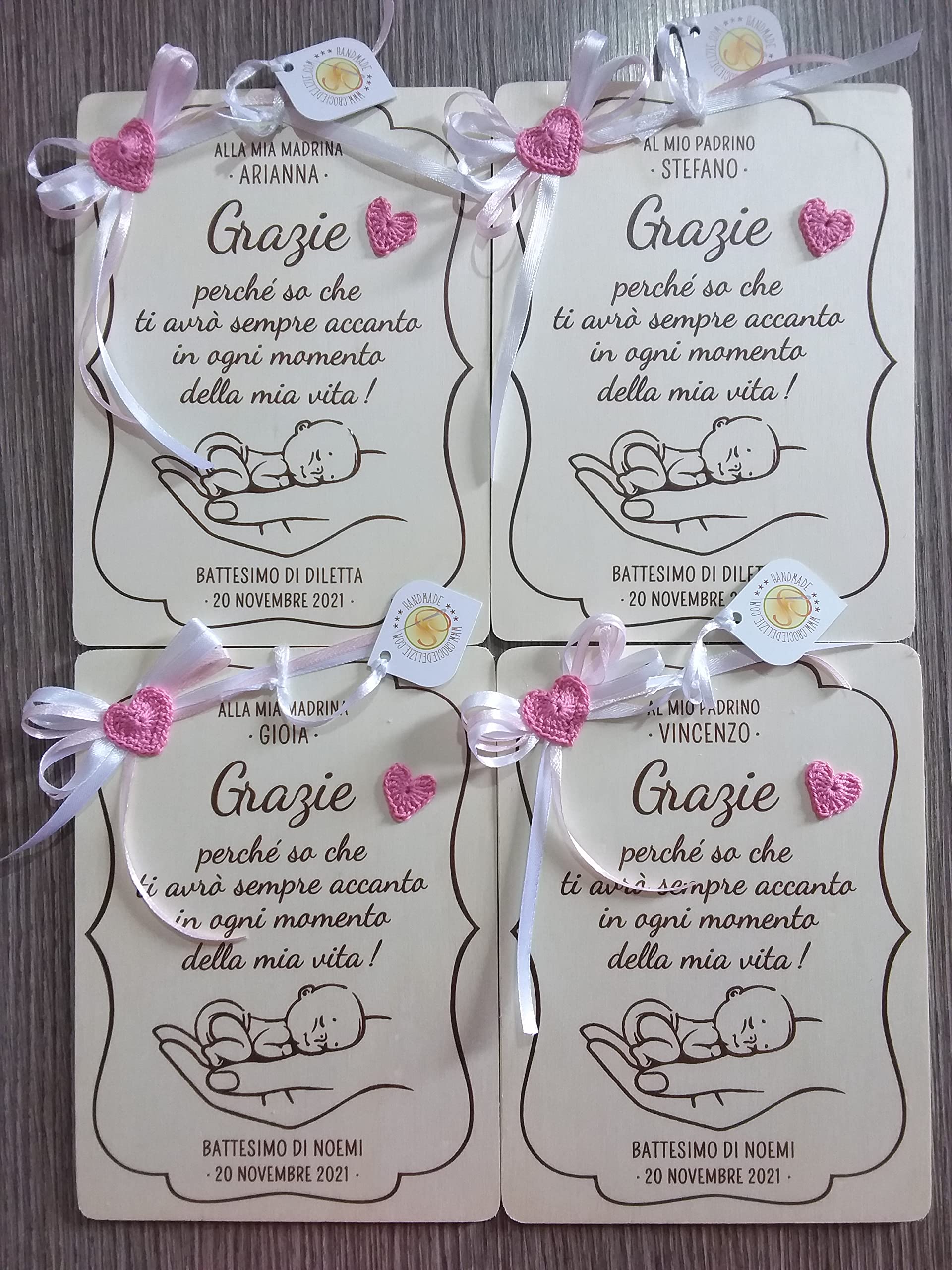 Crociedelizie, targa targhetta ricordo per madrina padrino battesimo idea regalo ringraziamento personalizzata personalizzabile nome e data completa di scatola regalo in omaggio
