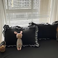 Vista 3 de MOOWOO Elegante juego de funda de edredón de poliéster y encaje con volantes, ropa de cama negra de lujo de alta calidad, funda de edredón de 2