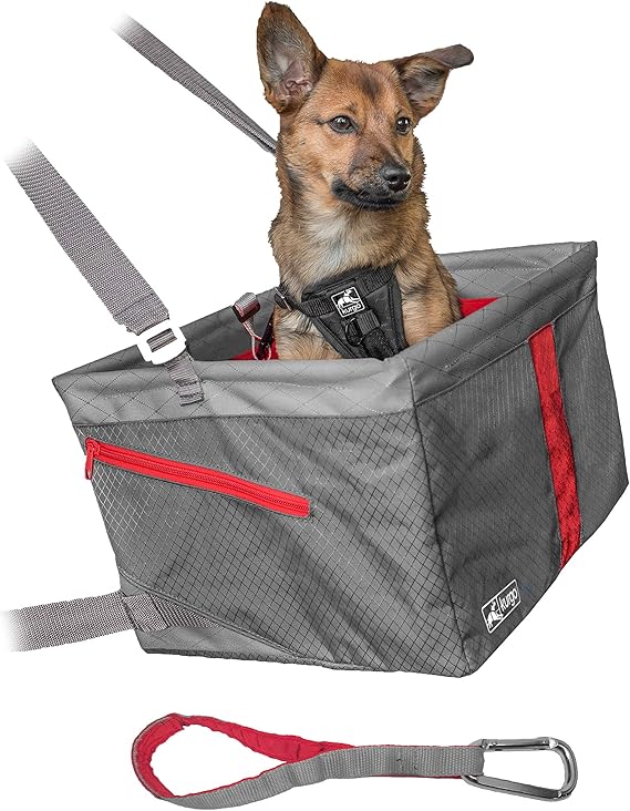 Kurgo Dog Booster Seat for Cars with Seat Belt Tether, Journey Grey/Red Pet Supplies