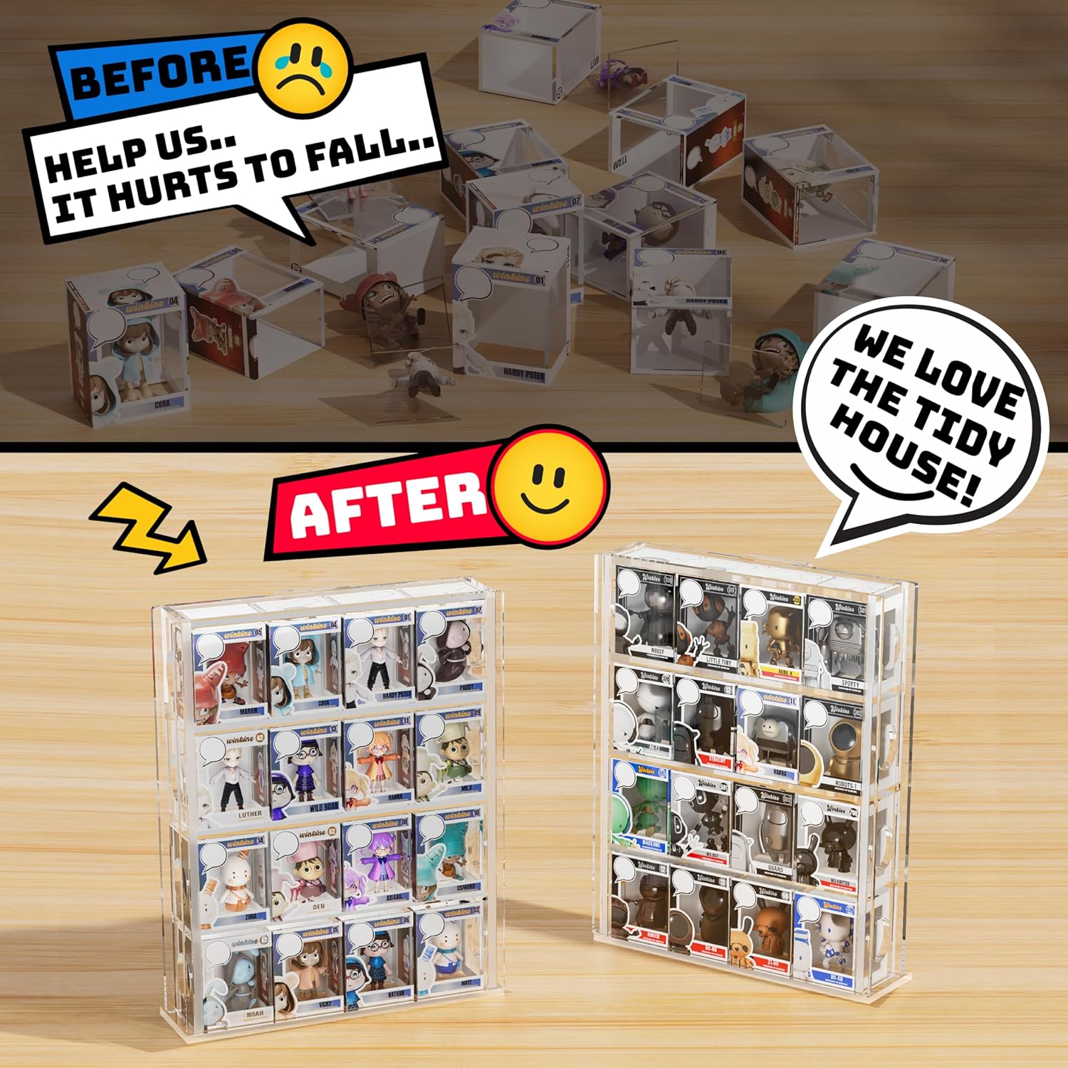 WINKINE Acrylic Bitty Display Case Compatible with Funko Bitty Pop, 4 Tiered Clear Protector Display Shelf, Figure Stand Hard Case, Mini Collection Figurines Shelf Stand(2 Pack) (2)