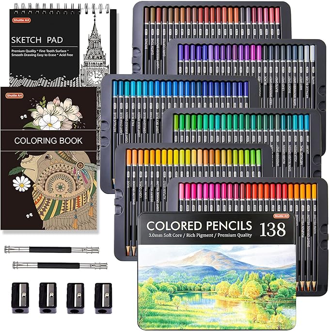 Shuttle Art 138 Crayon de Couleurs Professionnels, Crayons de Couleur