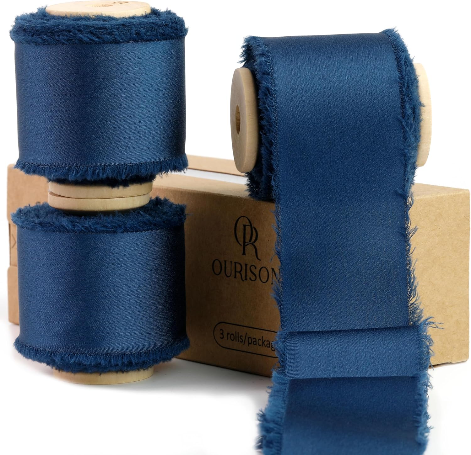 Silk Satin Ribbon 1-1/2 Inch x 30 Yards Navy Blue- Handmade Frayed Ribbons for Gift Wrapping Wedding Party Invitations Bridal Bouquets Baby Showers Holiday Decor
