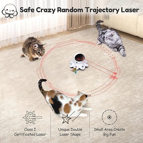 Miniatura 3 de ORSDA Juguete láser para gatos, juguetes interactivos 2 en 1 para gatos de interior, puntero láser automático, 8 agujeros, ratones golpean una pluma