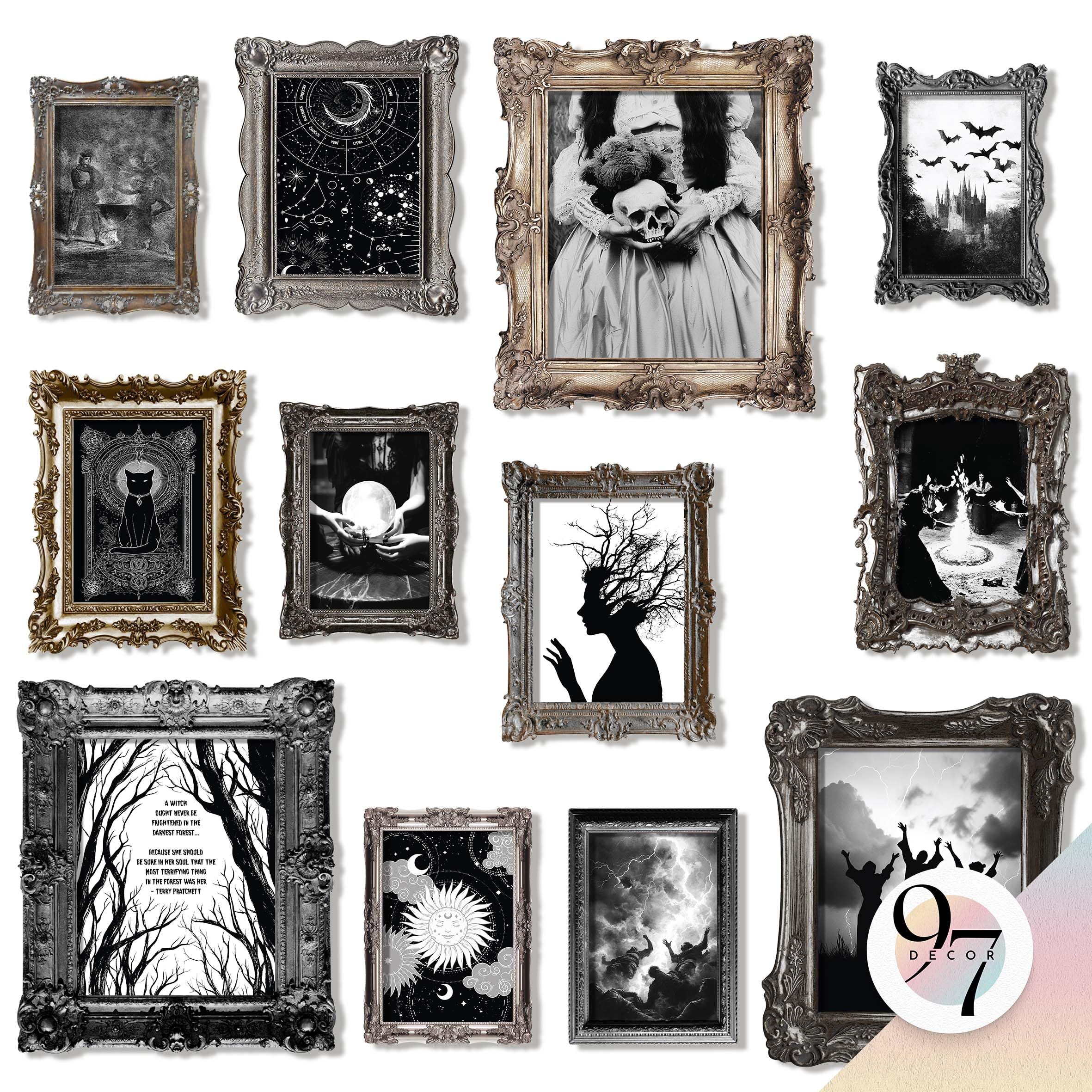 97 Decor Dark Academia Decor For Bedroom - Gothic Home Decor Aesthetic, Moody Dark Academia Wall Art, Vintage Halloween Posters For Room Aesthetic, Spooky Gothic Pictures Goth Decorations (UNFRAMED): Vintage Witchy UNFRAMED