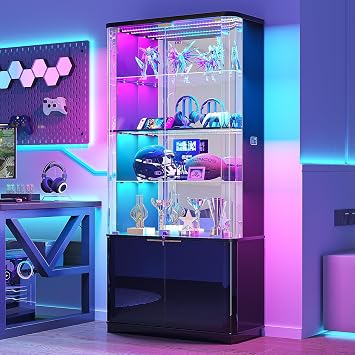 Dystler 71" 6-Tier Glass Display Cabinet with Lock & RGB Lights