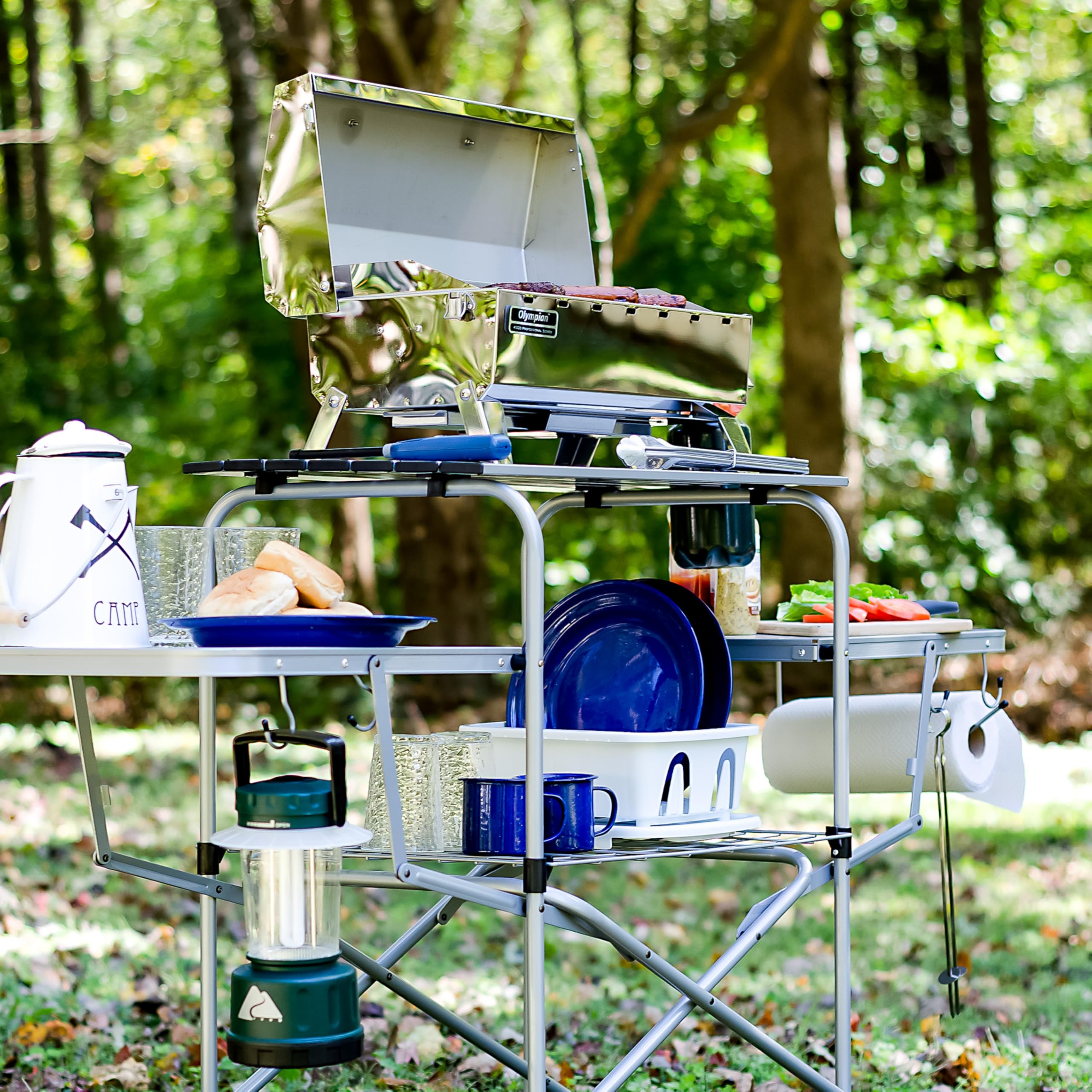 Camco Deluxe Tavolo Da Cucina Da Campeggio - Acciaio E Alluminio, 5 Ripiani, Porta Asciugamani, Custodia Inclusa