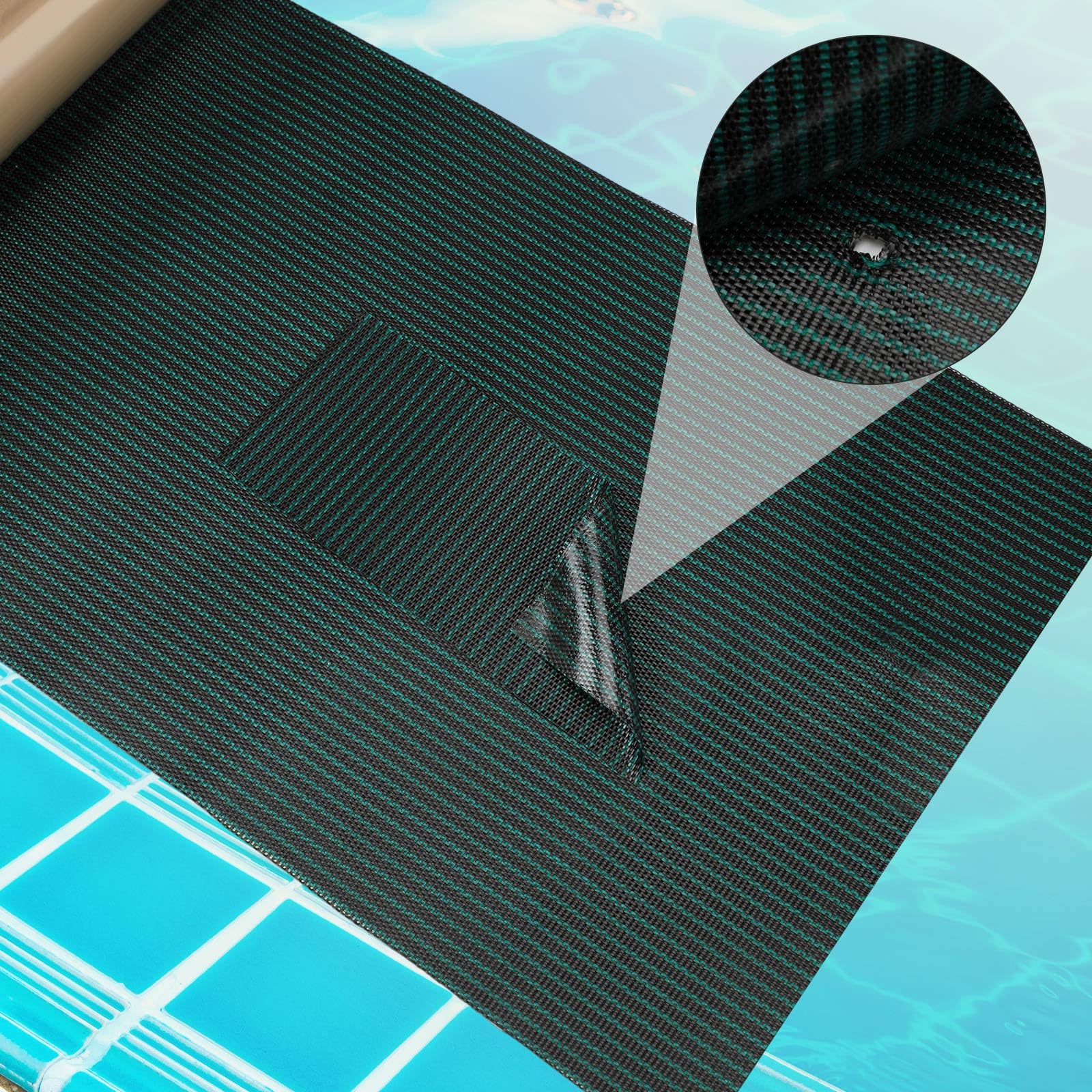 Pushglossy Kit de 2 rollos de parches de cubierta de seguridad para piscina, kit de reparación de parches de piscina de 39 x 8 pulgadas, parche de malla autoadhesiva para cubierta de piscina de