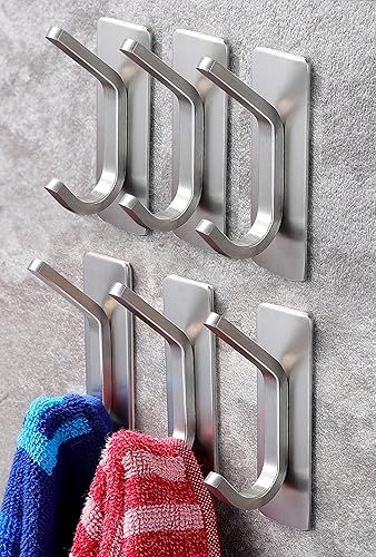 Miniatura 10 de YIGII Ganchos adhesivos para toallas, ganchos de pared negros para baño y cocina, ganchos resistentes, paquete de 4, acero inoxidable Negro