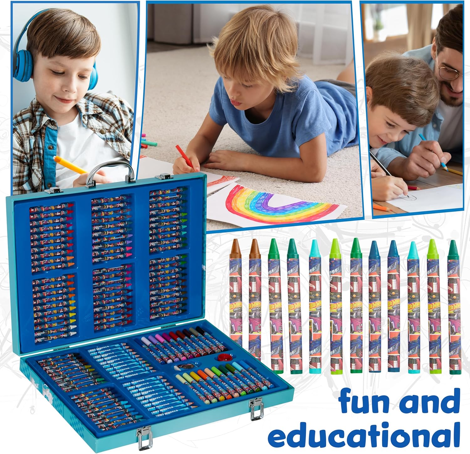 Hot Wheels Colored Pencils Art Supplies 130 pcs Drawing Kit School Supplies Painting Girls Drawing Pencils Art Kit Travel Case with Crayons Arts and Crafts for Kids 4-12 - Image 4