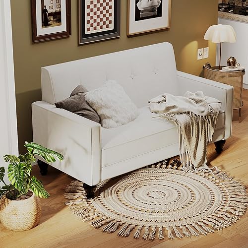 Miniatura 6 de POINTANT Sofá pequeño de terciopelo para sofá biplaza para sala de estar, espacios pequeños, tapizado con cojín acolchado copetudo, asientos de amor