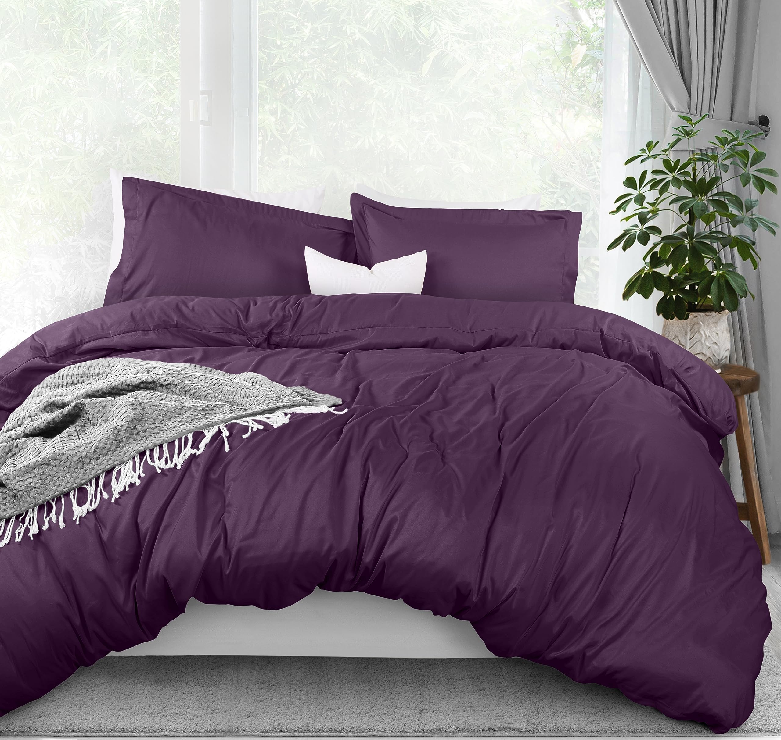 Utopia Bedding Duvet Cover Queen Size - 3 Piece with Zipper Closure - 1 Comforter Cover 90X90 Inches & 2 Pillow Shams 20X26 Inches (Purple) Comforter Not Included