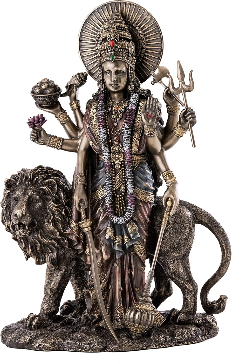 Top Collection Durga Female Hindu Statue with Lion- Divine Mother of The Universe Goddess Sculpture - Collectible East Asian New Age Figurine (White Marble)