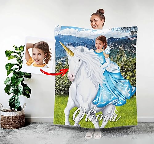 Manta de fotos personalizada, princesa y unicornio, regalo con foto personalizada para ella, manta grande con tu cara, manta Minky de 60 x 80
