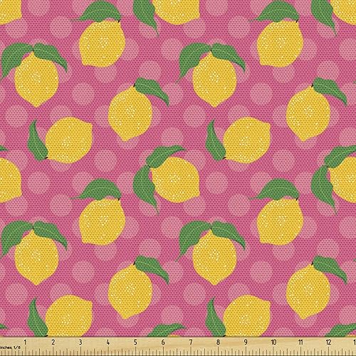Ambesonne Tela de limón de The Yard, Limones con hojas sobre un fondo de lunares, tela decorativa para tapicería y detalles del hogar, 1 yarda,